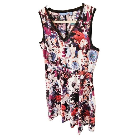 New SIMPLY VERA VERA WANG Bright Multi Color Floral Sleeveless V Neck Midi Dress - Picture 6 of 12